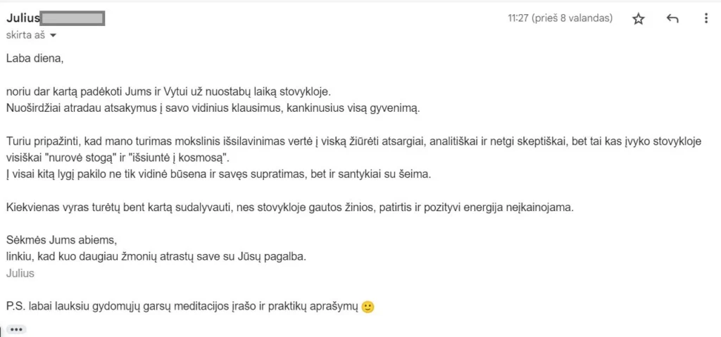 ATSILIEPIMAS Tao Meilės stovykla VYRAMS - ESENKU.LT Tao Meilės stovykla VYRAMS | Savaitgalinėje stovykloje 2025m. rugsėjo 19-21d. būsite supažindinti su svarbiausiomis DAO meilės praktikomis, kurios aktualios tiek asmeniškai vyrams, tiek gyvenantiems poroje. Kaip susidraugauti su savo seksualine energija, kaip ją transformuoti į gyvybinę energiją, kaip turėti dar darnesnius santykius poroje (net jei atrodo, jog jie ir dabar puikūs), kaip susirasti savo antrąją pusę, paleisti negatyvias emocijas per meditacijas, įvaldyti energetines Qigong praktikas ir daug kitų klausimų bus atsakyta šiuose savaitgaliniuose mokymuose. Užsiėmimus ves pas kinų meistrą Manteką Čija sertifikuoti instruktoriai, dvylika metų gyvenantys kartu ir besidžiaugiantys meile: Edita Esenku ir Vytas Lu. Mantak-Chia