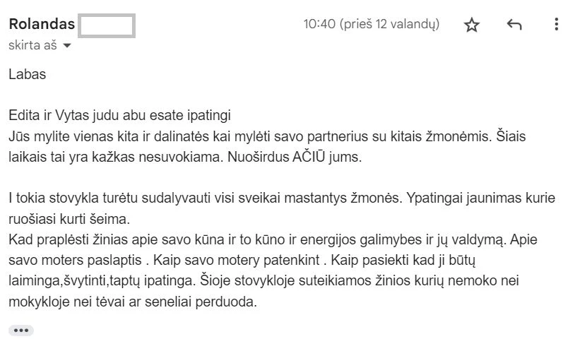 ATSILIEPIMAS Tao Meilės stovykla VYRAMS - ESENKU.LT Tao Meilės stovykla VYRAMS | Savaitgalinėje stovykloje 2025m. rugsėjo 19-21d. būsite supažindinti su svarbiausiomis DAO meilės praktikomis, kurios aktualios tiek asmeniškai vyrams, tiek gyvenantiems poroje. Kaip susidraugauti su savo seksualine energija, kaip ją transformuoti į gyvybinę energiją, kaip turėti dar darnesnius santykius poroje (net jei atrodo, jog jie ir dabar puikūs), kaip susirasti savo antrąją pusę, paleisti negatyvias emocijas per meditacijas, įvaldyti energetines Qigong praktikas ir daug kitų klausimų bus atsakyta šiuose savaitgaliniuose mokymuose. Užsiėmimus ves pas kinų meistrą Manteką Čija sertifikuoti instruktoriai, dvylika metų gyvenantys kartu ir besidžiaugiantys meile: Edita Esenku ir Vytas Lu. Mantak-Chia